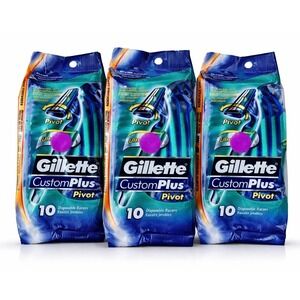 3pk‎ Vintage Gillette CustomPlus Pivot Disposable Razors 30 Total New Old Stock